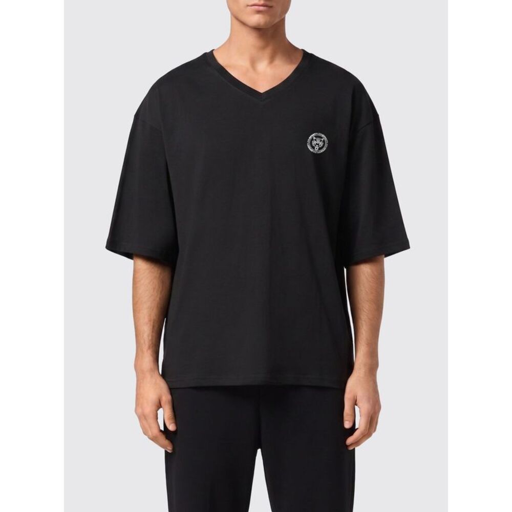 Plein Sport Men Plein Sport V-Neck Dropped Shoulder Cotton T-Shirt